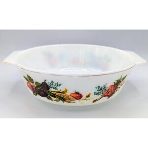 Vintage Double handle JAJ Market Garden Tuscany 8" printed milk glass dish bowl